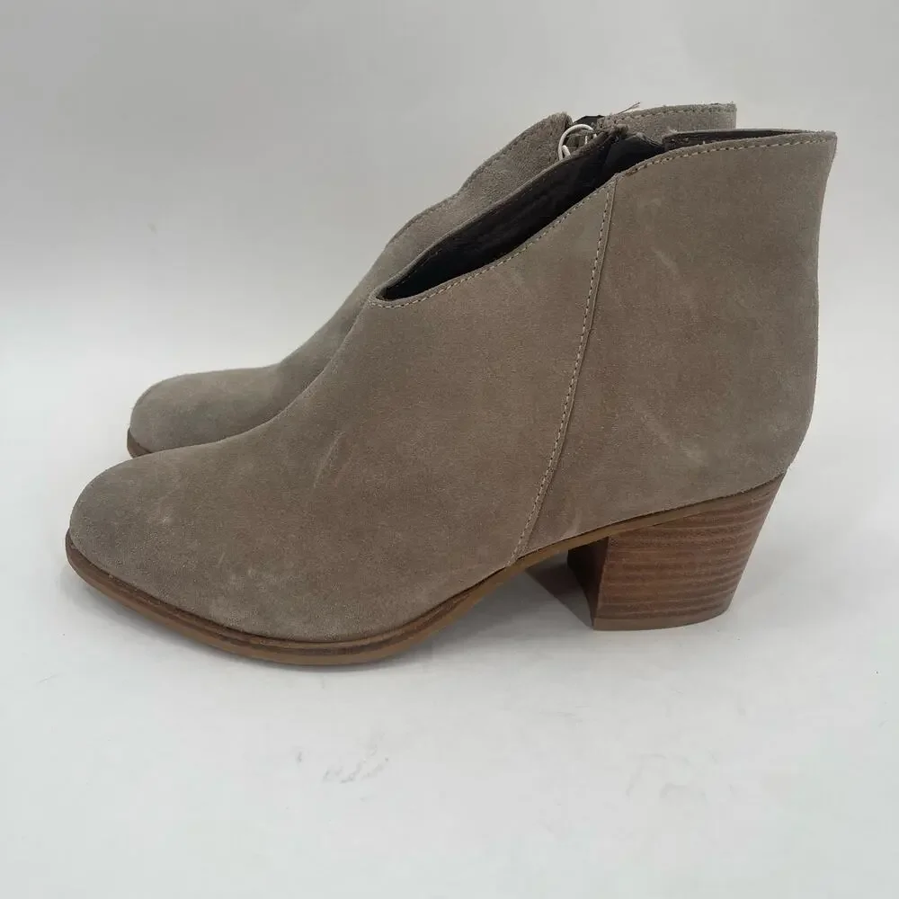 JEFFREY CAMPBELL Booties Size 7 Boots Suede Taupe Leather Owen Block Heel Zipper